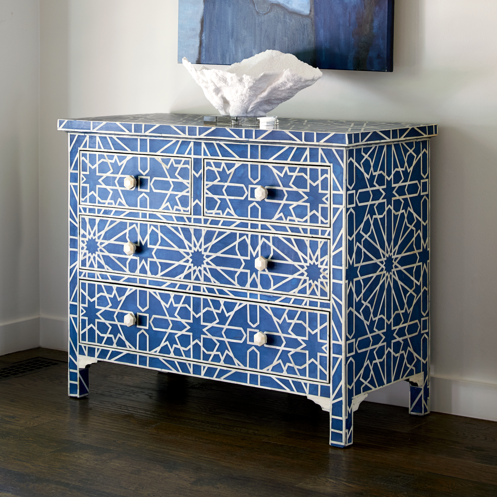 Sapphire Bone Inlay Moroccan Chest