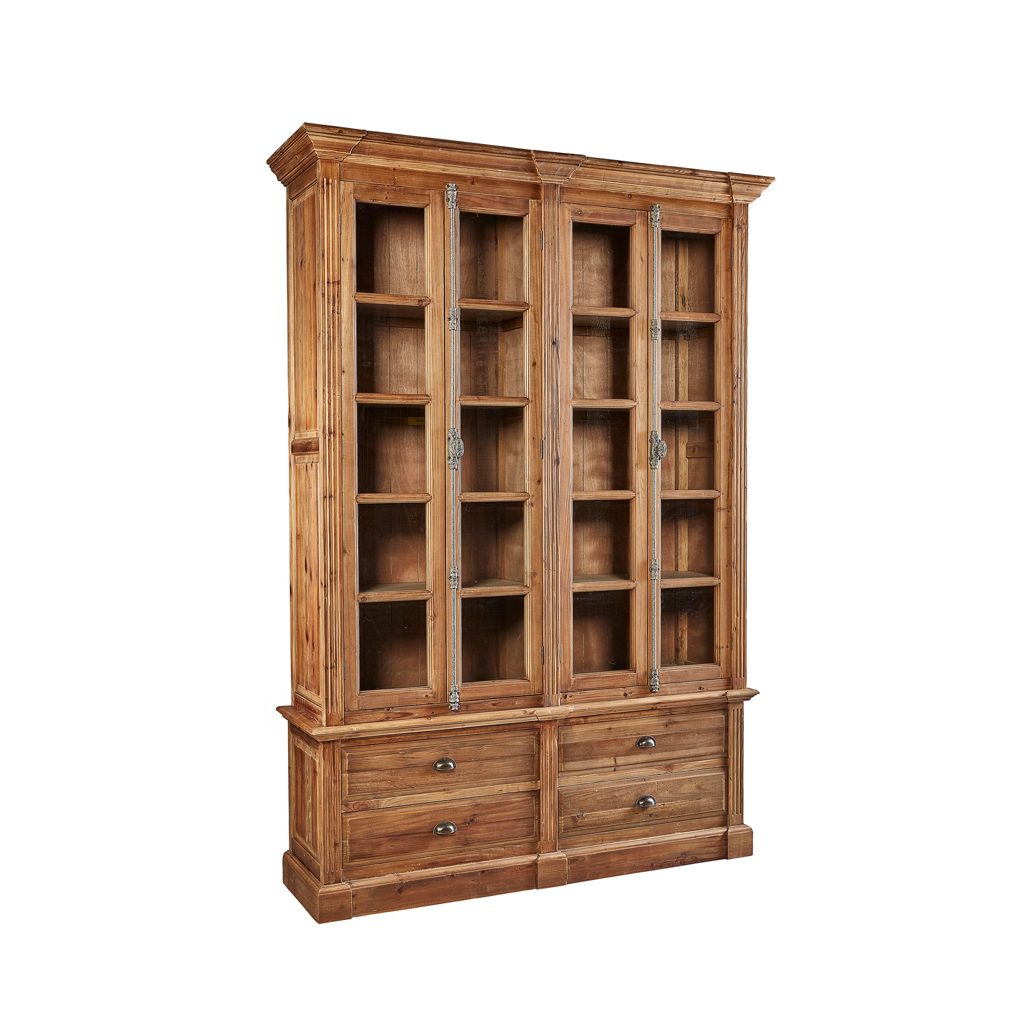 Glass-Front Double-Door Elm Book Cabinet