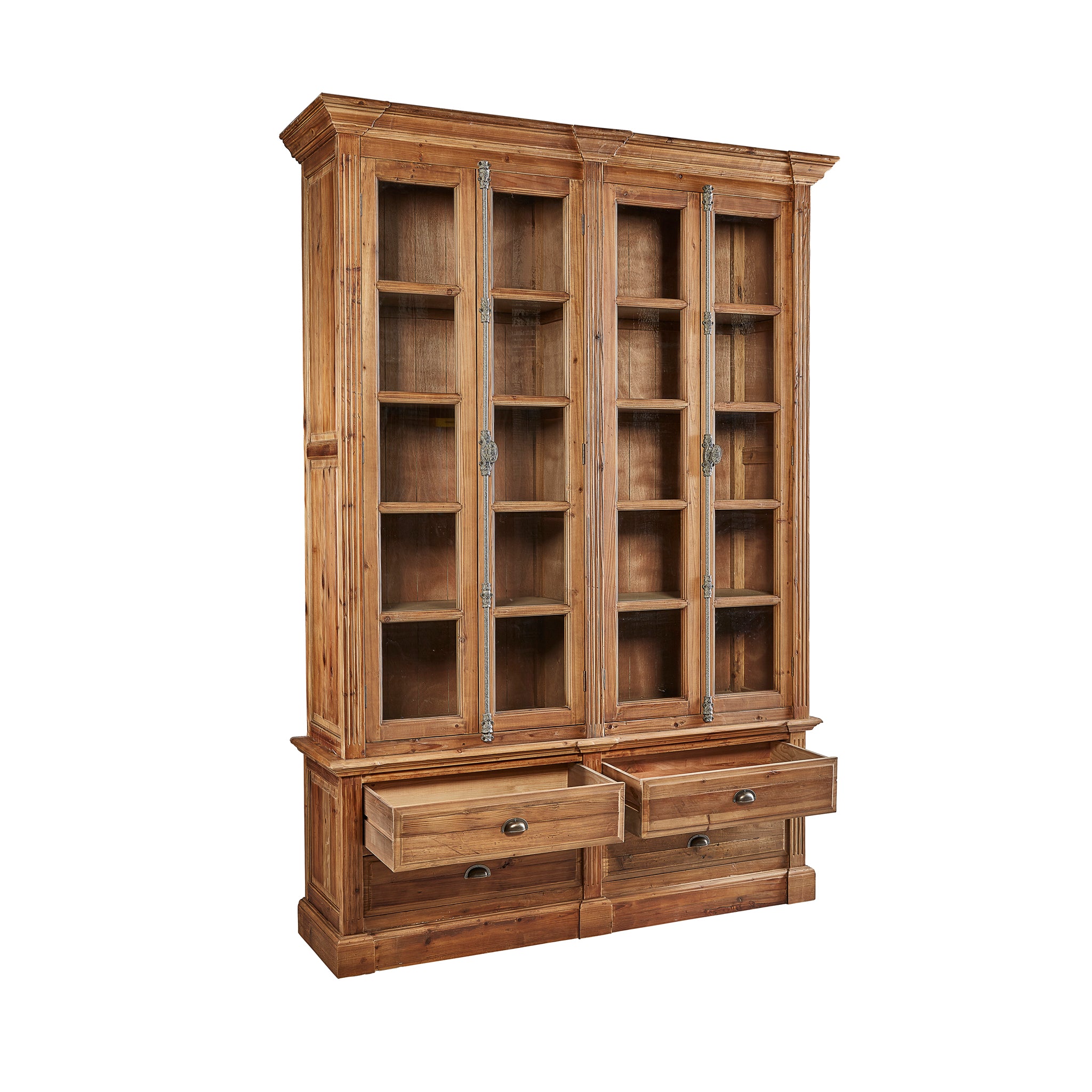 Glass-Front Double-Door Elm Book Cabinet