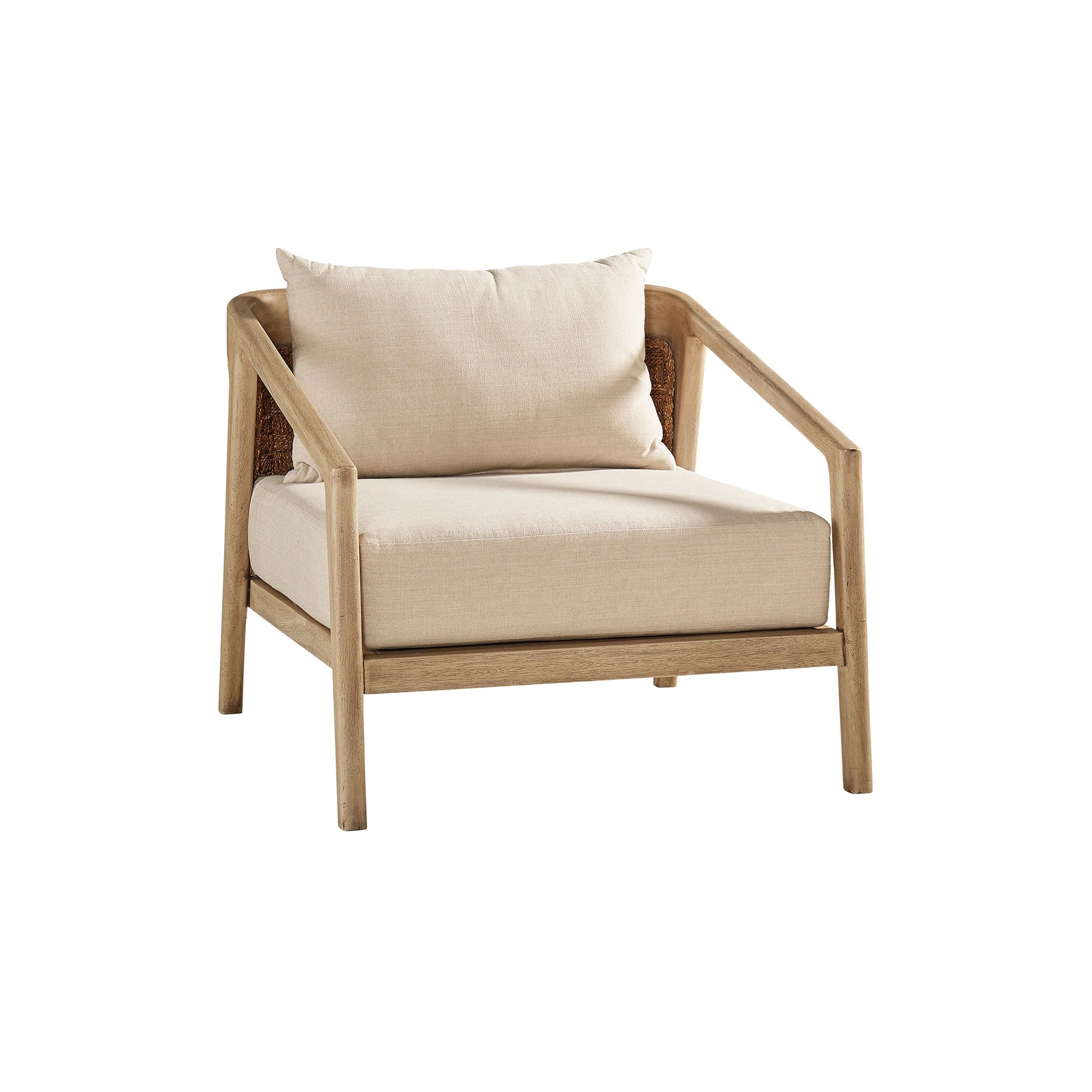Mid-Century Linen and Rattan Lounge Chair