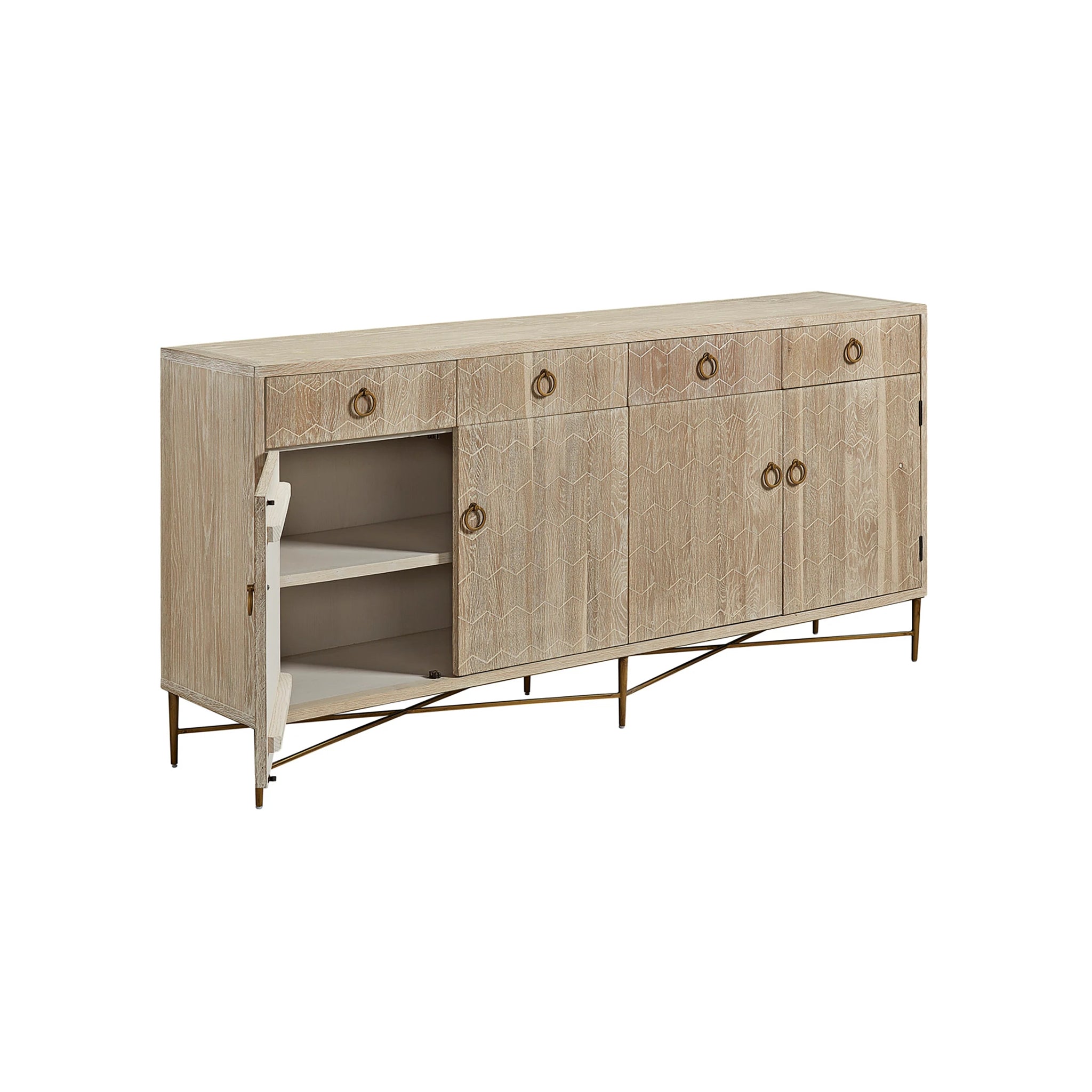Carved Chevron Oak Sideboard