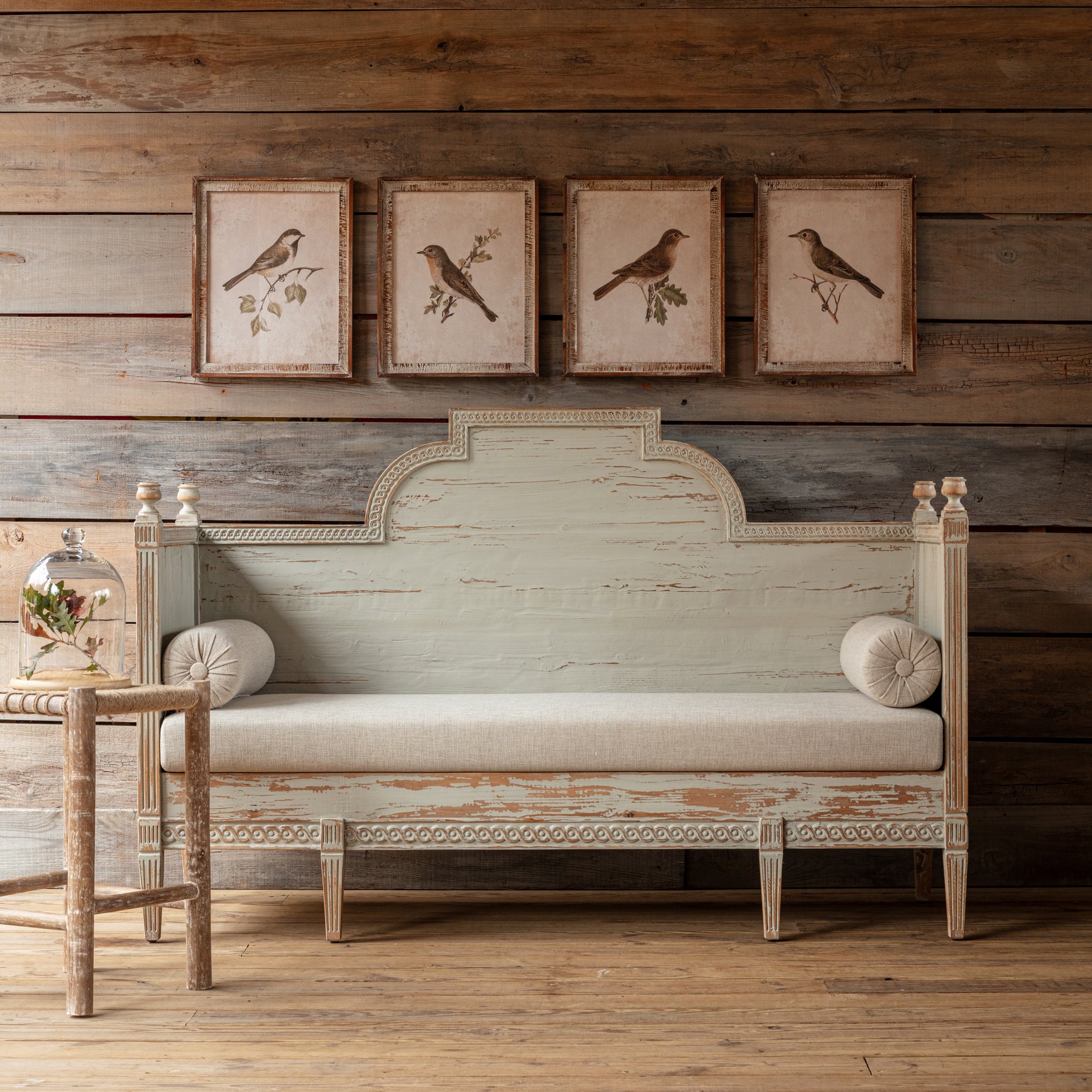 Trier Distressed Wood Settee